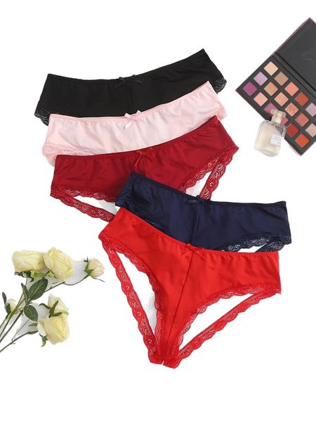 

5pack plus contrast lace panty j9mz#, Black;white