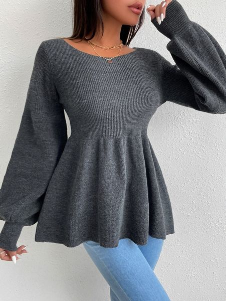 

lantern sleeve peplum hem sweater g526#, White;black