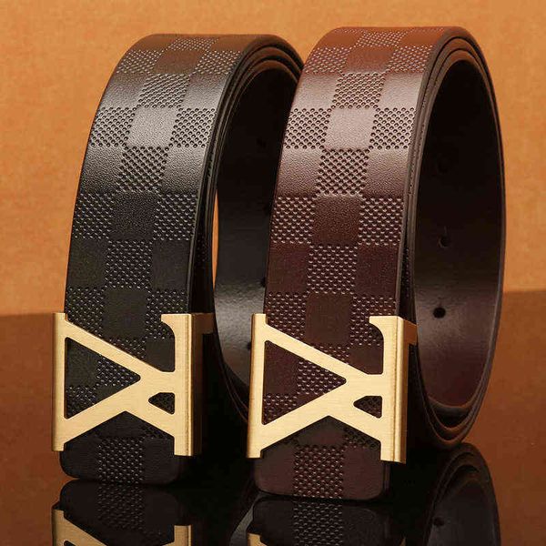

new letter buckle leather men's belt buckles fashion whole head durable smooth damp trouser mens designer belts luxury for men brand, Black;brown