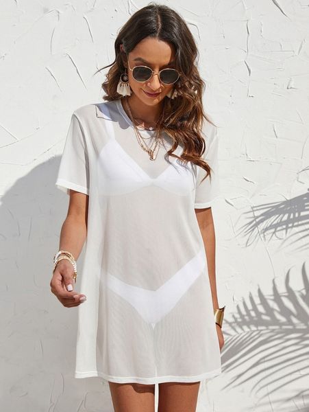 

plain mesh cover up a4y2#, White;black