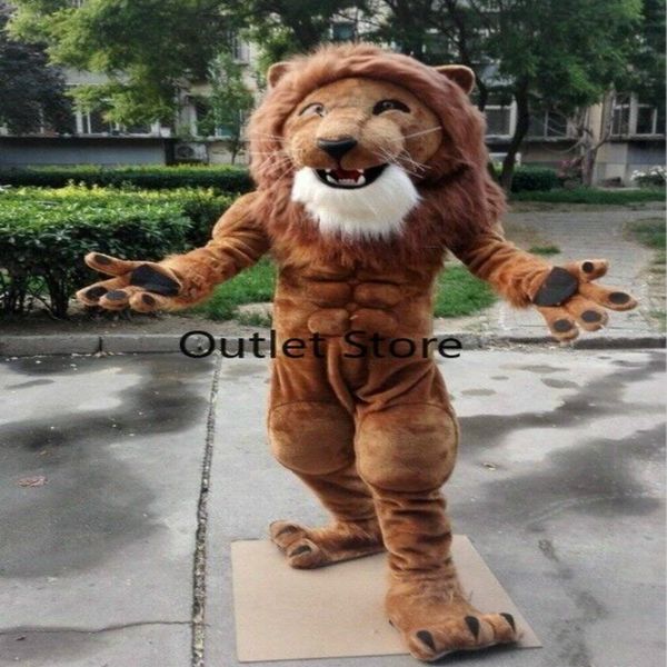 

mascot doll costume animal robust brown lion mascot costume suit party dress easter fursuit cartoon outfit carnival halloween xmas ad cloth, Red;yellow