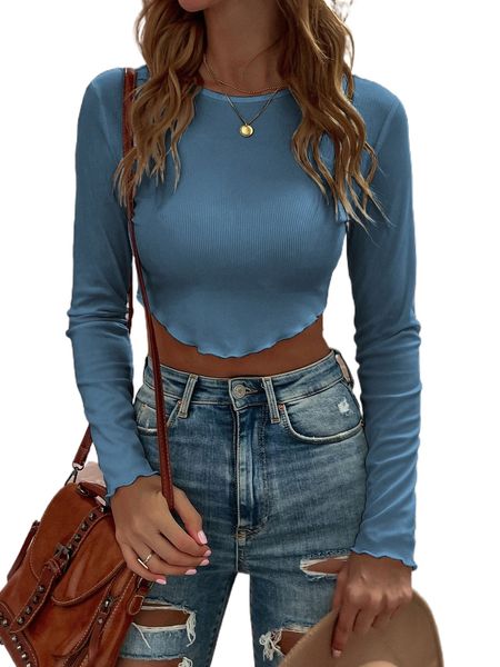 

lettuce trim curved hem crop tee p2bc#, White