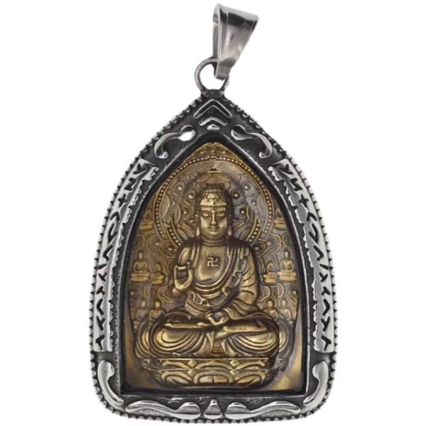 

elephant god guanyin maitreya buddha brand titanium steel pendant necklace personality religious belief jewelry gift, Silver