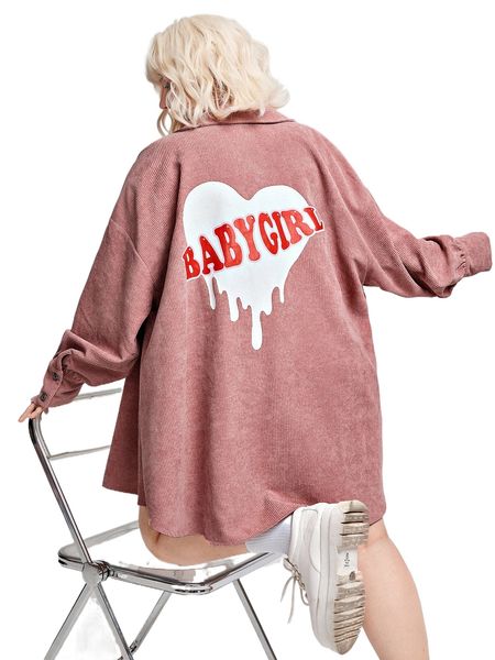 

plus letter & heart print drop shoulder coat u1qy#, Black