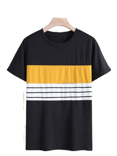 

men striped colorblock tee 14lm#, White;black
