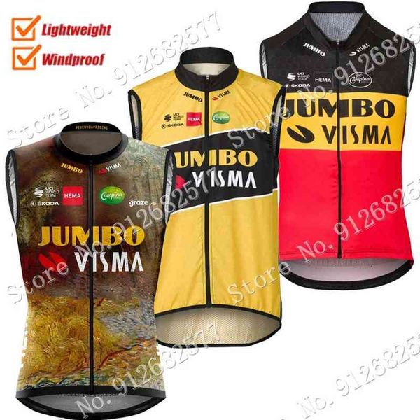 

cycling vest jumbo visma 2022 team wind vest windproof lightweight race road cycling jersey sleeveless gilet mtb maillot ropa, Black