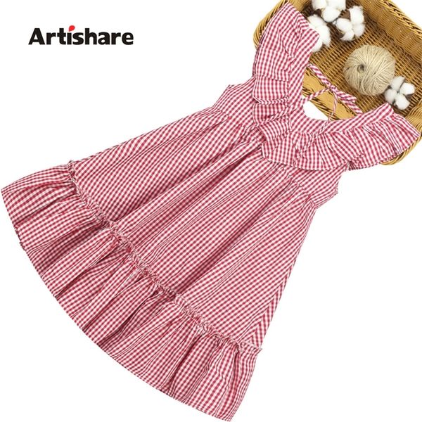 

summer dress girl sleeveless kids es for girls plaid pattern kid teenage childrens clothing 6 8 10 12 14 220422, Red;yellow