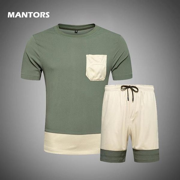 

men two piece set summer short tracksuits casual t-shirts sportswear set 2020 brand mens track suit gym clothes joggers suit3206, Gray