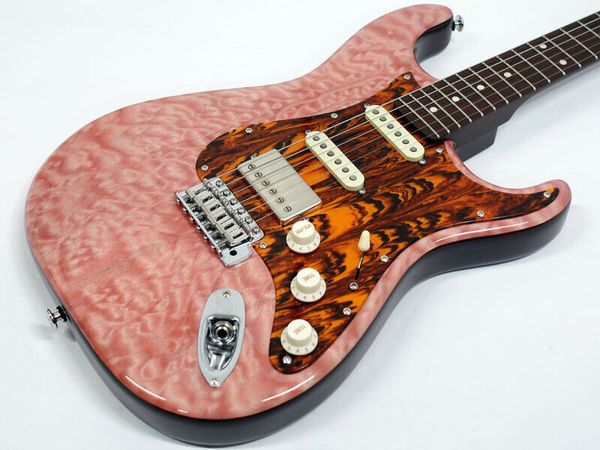 

momose mc-1qm custom quilted maple thermo neck pink domestic electric guitar