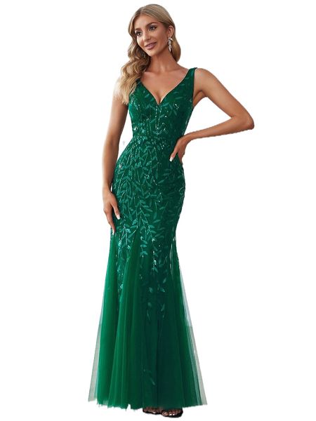 

ever-pretty double v neck sequin mesh prom dress z226#, Black;gray