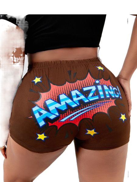 

plus star & letter graphic biker shorts r4nw#, Black