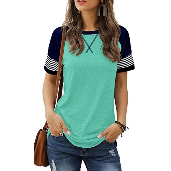 Magliette estive Top O Collo T Shirt Donna Manica corta Magliette casual Strip T-Shirt Maglietta oversize in cotone Abbigliamento 19319 220514