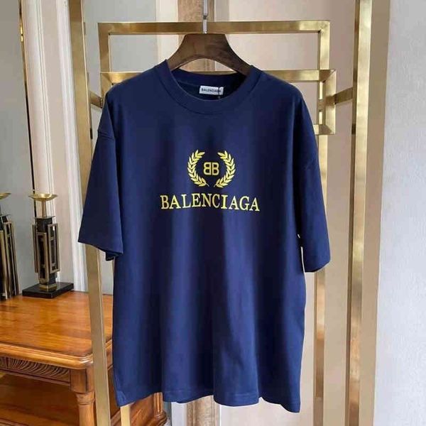 

designer balencaigashirt 22 spring and summer classic wheat print pattern pure cotton round neck t-shirt men's and women's fashion, White;black