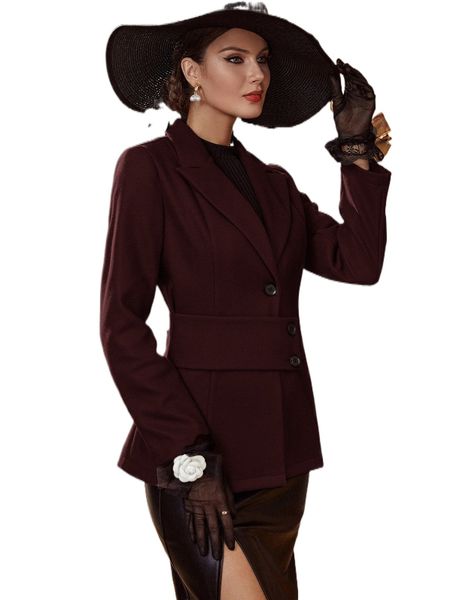 

peak collar button waist overcoat d4eu#, Black
