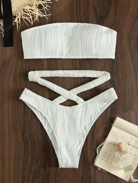 

plain cross bandeau bikini swimsuit e6ew#, White;black