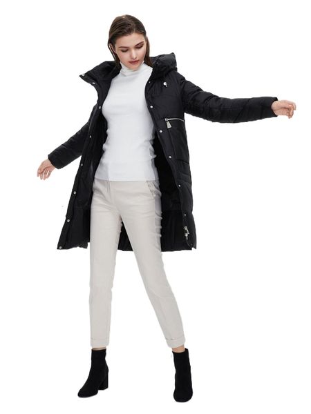 

slant pocket zipper up hooded winter coat with pompom e9ww#, Black