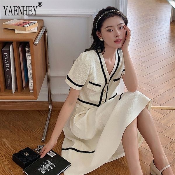 

vintage summer 2 two piece set women skirt and korean style short sleeve high waist mini skirt suits ensemble femme 220611, White