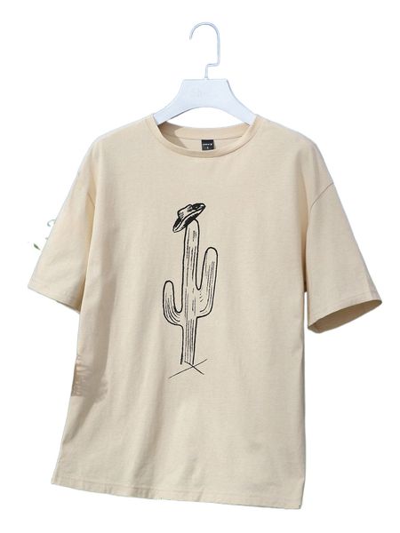 

x madly art cactus print drop shoulder y2rc#, White