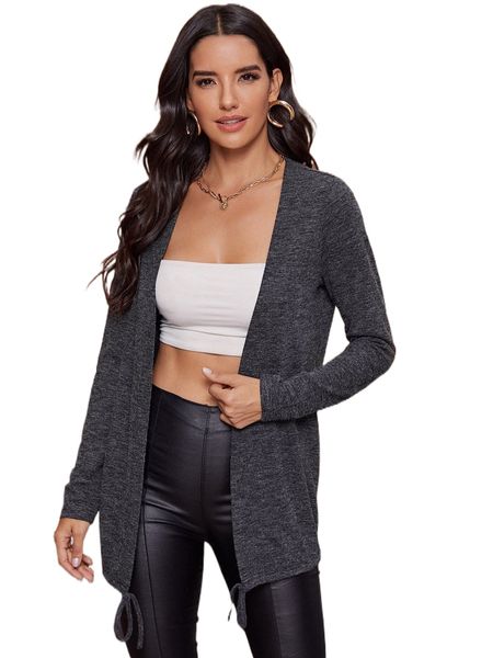 

drawstring hem solid coat l8us#, Black