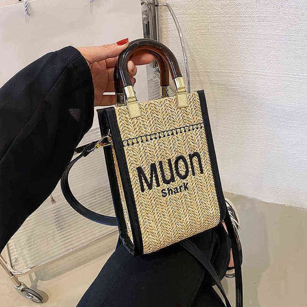 

factory special sale summer portable straw 2022 new one shoulder woven beach simple letter embroidered messenger bag for women 02