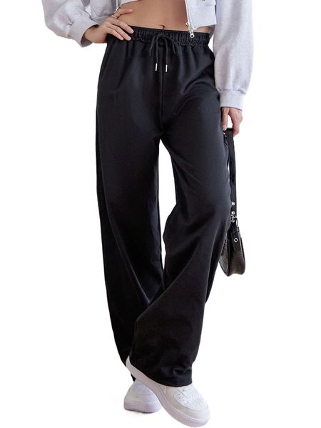 

dazy drawstring waist slant pocket pants o4np#, Black;white