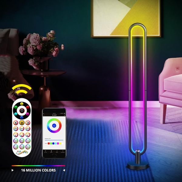 Lampade da terra Decorazioni per la casa Luce a LED Rgb Lampada a forma di U per soggiorno Camera da letto Atmosfera moderna Notte Smart APP Telecomando