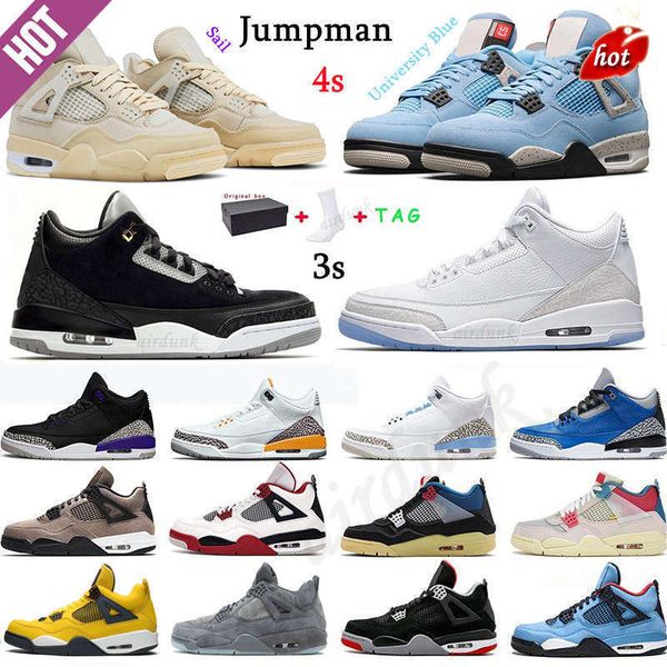

2022 men basketball shoes university blue black cement 4 4s white oreo unc taupe haze og bred mens jumpman 3 3s trainers sneakers sports wit
