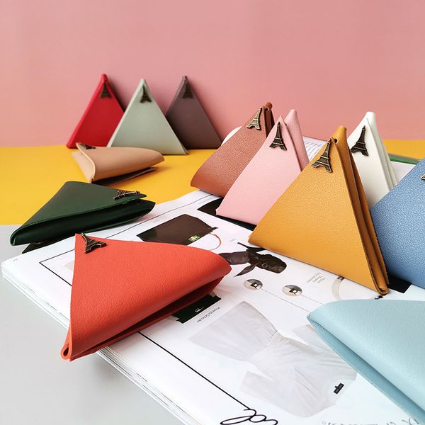 

10pcs coin purses women pu cute the triangle shaped plain small wallet mix color, Red;black