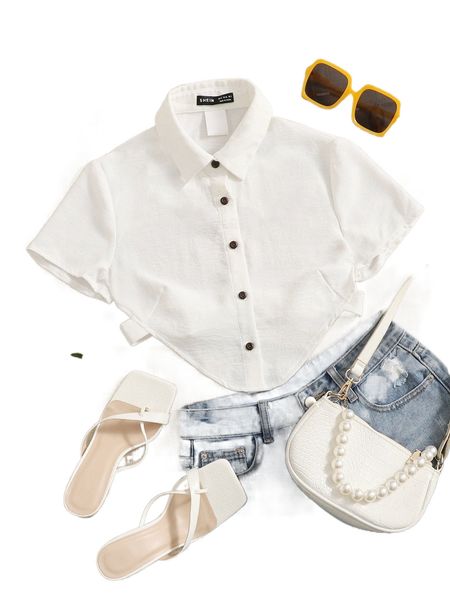 

cut out tie backless bandana hem crop shirt h7sp#, White