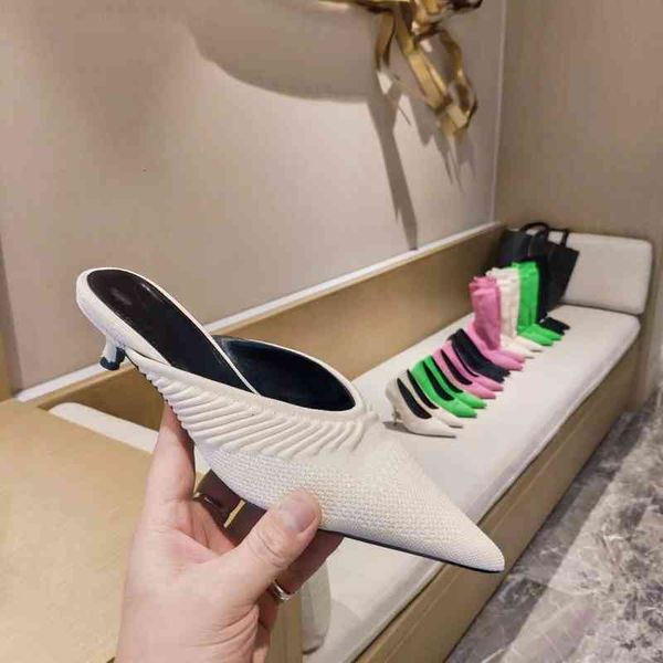 

slippers summer fashion women's retro elastic pointed high heels, Black
