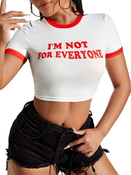 

sxy slogan print contrast binding crop tee p8gr#, White