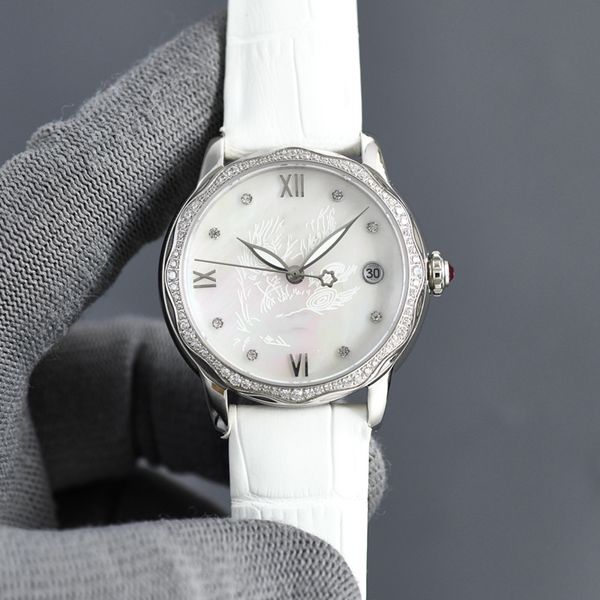 

women's mechanical watch 8215 movement leather band dial design style simple fashion generous waterproof depth 50 meters sapphire diamo, Slivery;brown