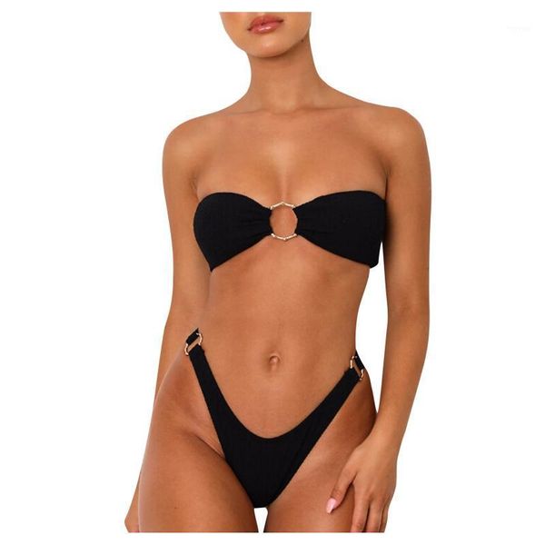 Frauen Badebekleidung 2022 Frauen Verband Push-up gepolstert Bikini Set Stretch Body Hohe Taille Badeanzug Badeanzug Weiß schwarzer Strandbekleidung