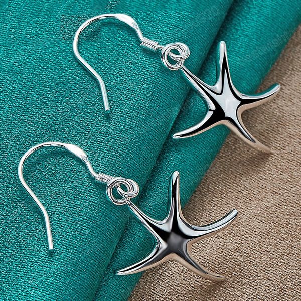 925 Sterling Silver Starfish Dangle Brincos para mulheres noivado de casamento Jóias de festas de festas