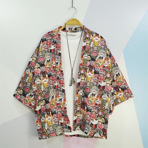 

prowow spring loose style 34 sleeve traditional kimono cardigan men harajuku streetwear male 220707, White;black