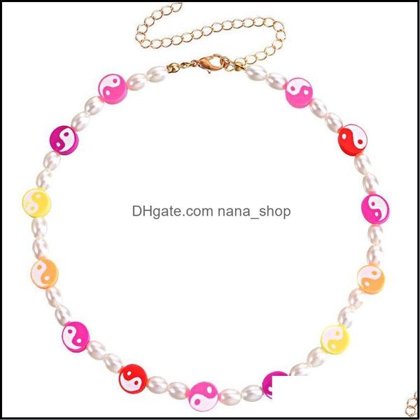 

chokers necklaces pendants jewelry yin and yang tai chi gossip beaded necklace for women imitation pearl clavicle chain short female 2021, Golden;silver