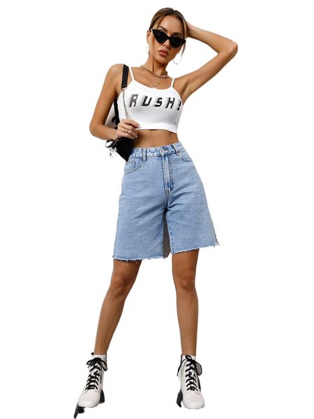 

raw hem denim bermuda shorts 78ne#, White;black