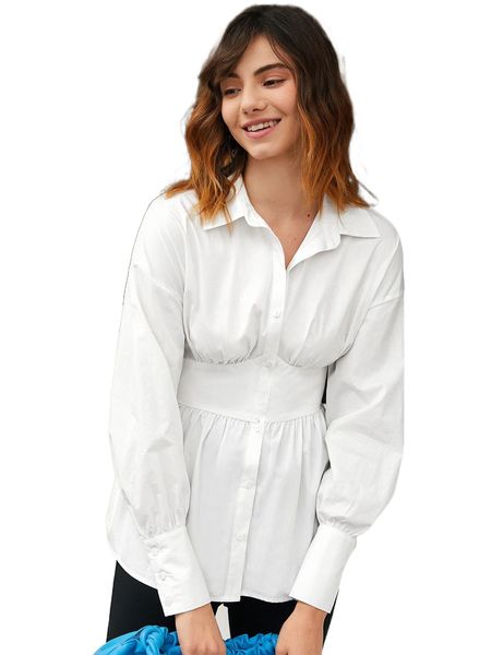 

solid drop shoulder blouse z9my#, White