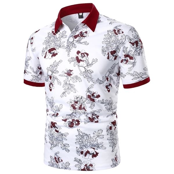 

summer floral print casual men polo shirts fashion business comfortable breathable cool short sleeved cotton shirt 220606, White;black