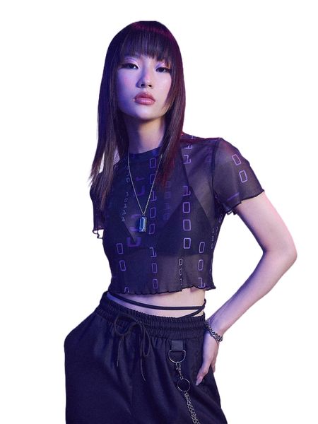 

romwe cyber luvr number print mesh s2e1#, White