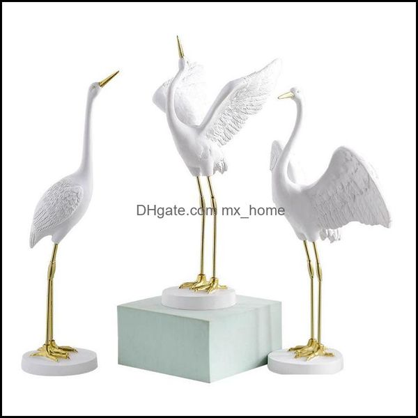 Objetos decorativos Figuras da casa Acentos Decora￧￣o Jardim N￳rdico Resina Red Crane Crane Crane Casamento da sala de estar moderna