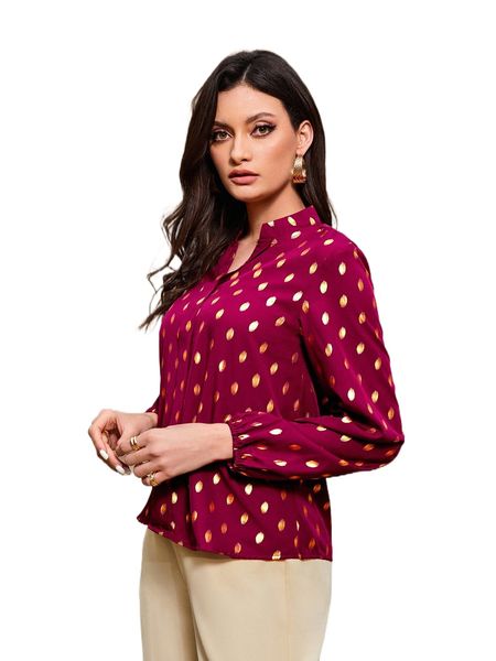 

golden dot print lantern sleeve blouse e7sb#, White
