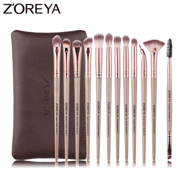 

zoreya 12pcs professional makeup brushes black color eye shadow make up brush set blending eyeliner brow small fan cosmetic tool 220613