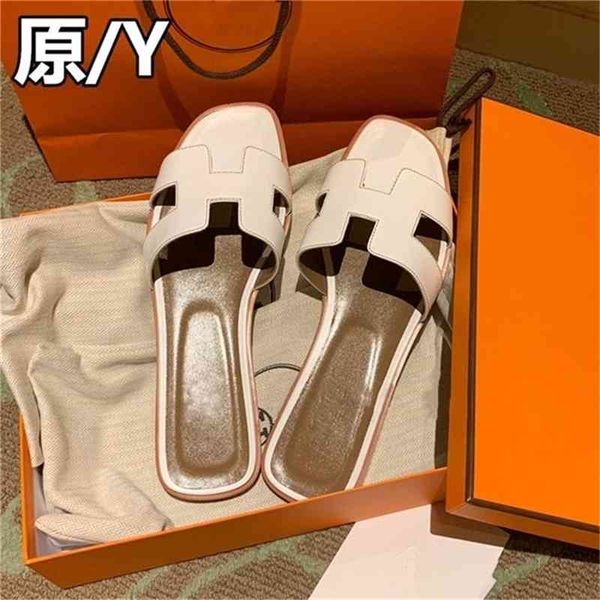 

designer h slippers designer slippers slides herme high version h family women's 2022 summer new beach leather flat bottom sandals leis, Black