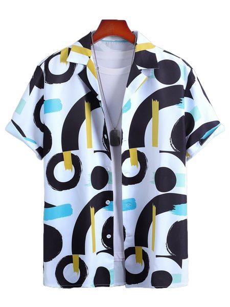 

men 1pc random brush print shirt j2ki#, White;black