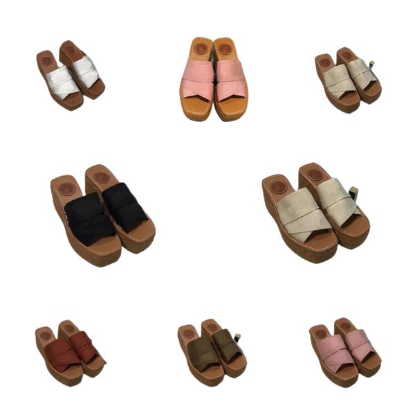 Chinelos femininos Flip-flops Moda plataforma impermeável de trama cruzada sandálias romanas de sola grossa Sapatos de luxo com sola alta Solas de borracha de algodão Tamanho externo 35-42