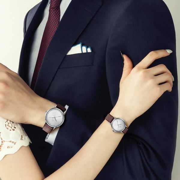 

men women fashion lovers couple watches leather band strap watch set quartz ladies wristwatch relogio saat reloj montre, Slivery;brown