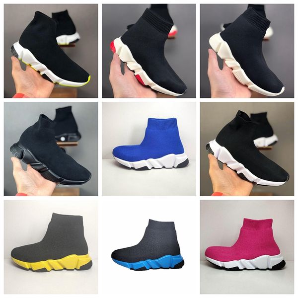 2022 Novos garotos meninas meias sapatos casuais t￪nis sapatos de esportes paris crian￧a designer triplo leve respir￡vel preto e branco cl￡ssico rosa verde lento tamanho 28-35