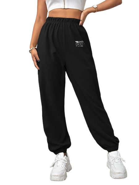 

letter graphic elastic waist sweatpants 724q#, Black;white