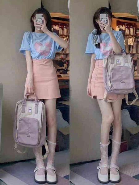 

women's two piece pants summer can be salt sweet cool wear small nets red street t-shirts and short skirts two sets of women. j2x2, White